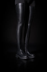 **SLIM FIT** AZALEA WANG SURGICAL FLATFORM BOOT IN STRETCH PU
