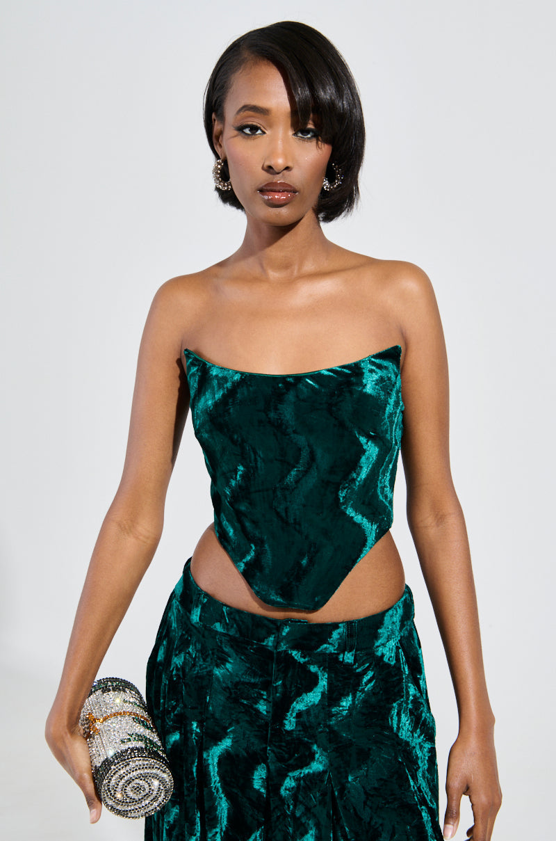 GREEN WITH ENVY VELVET CORSET TOP