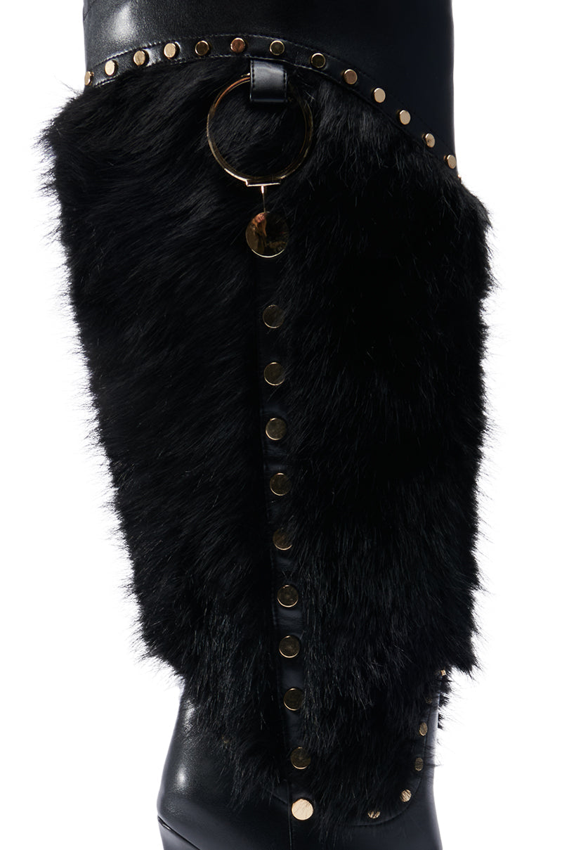 AZALEA WANG ALISTAIR BLACK FUR EMBELLISHED BOOT