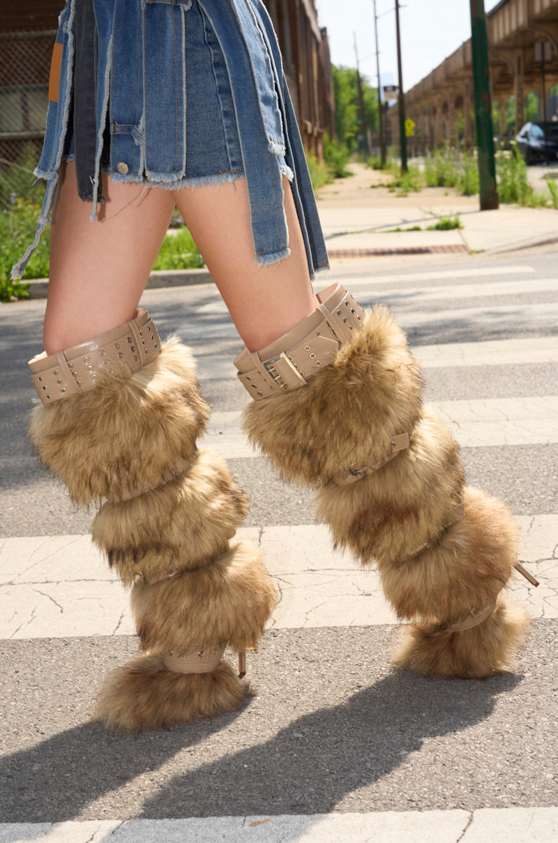AZALEA WANG AMALBERT BROWN MULTI FUR AND BUCKLES BOOT