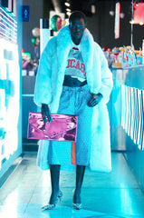 DAYANNE FAUX FUR TRENCH IN LIGHT BLUE