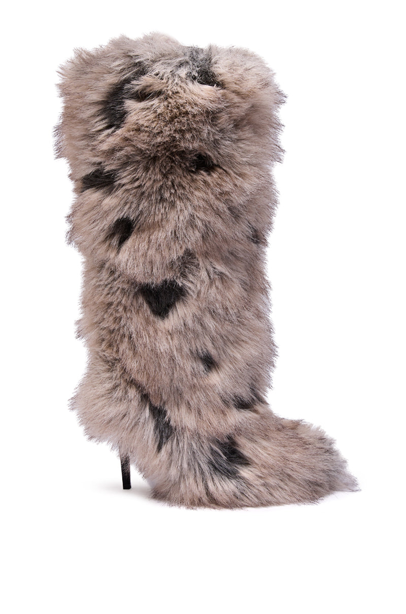 AZALEA WANG DEBBY GREY MULTI FUR STILETTO BOOTIE