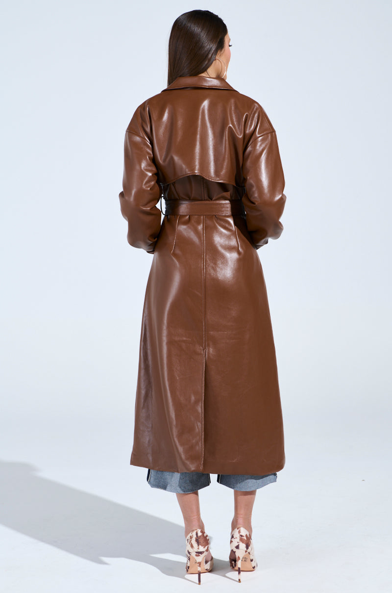 BUTTER LUXE FAUX LEATHER TRENCH IN BROWN
