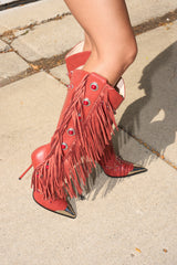 AZALEA WANG PELAGIANA RED WESTERN POINTED TOE STILETTO BOOT