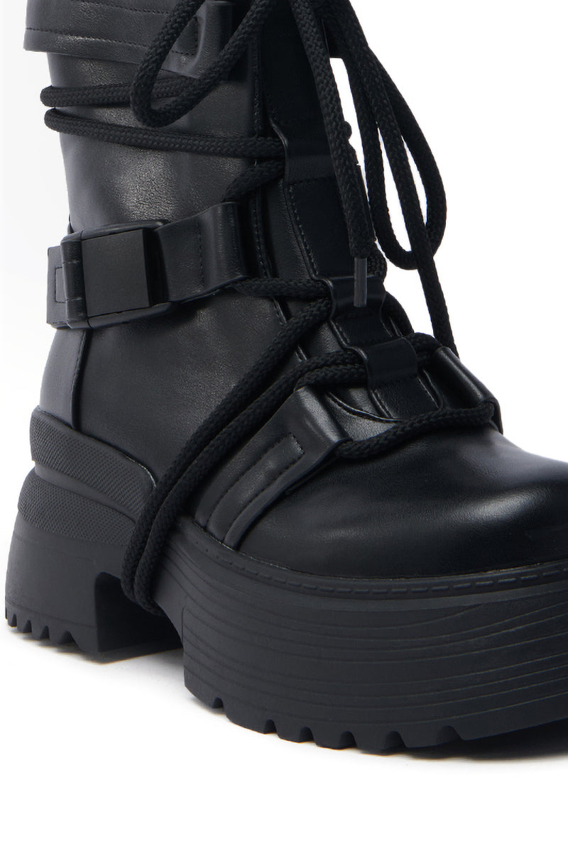 AZALEA WANG ROISIN BLACK COMBAT BOOTIE
