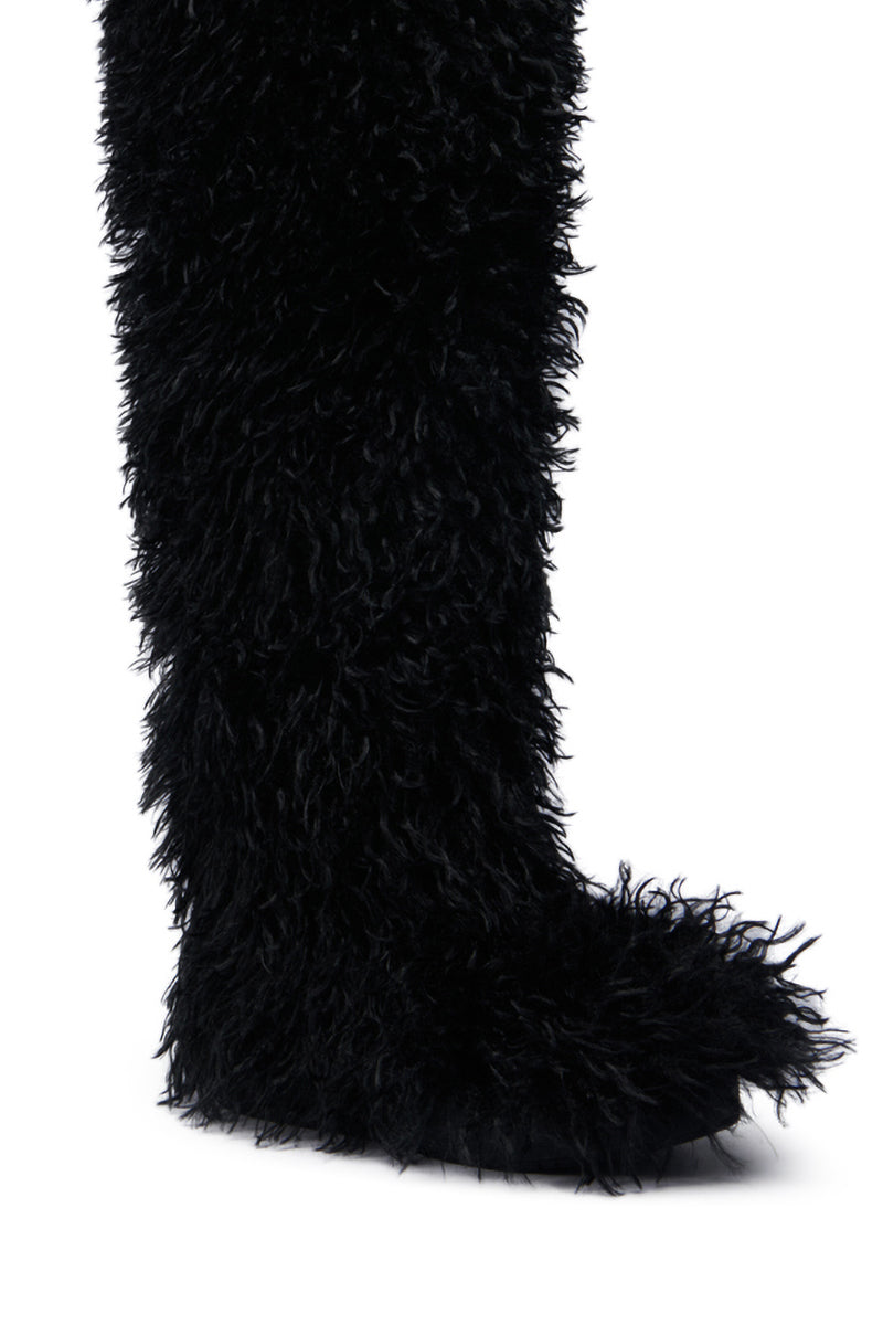 AZALEA WANG TEMPLETON BLACK POODLE FAUX FUR OVER THE KNEE BOOT