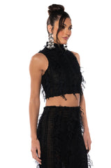 ITS A WRAP MACRAME MESH SLEEVELESS MOCK NECK TOP
