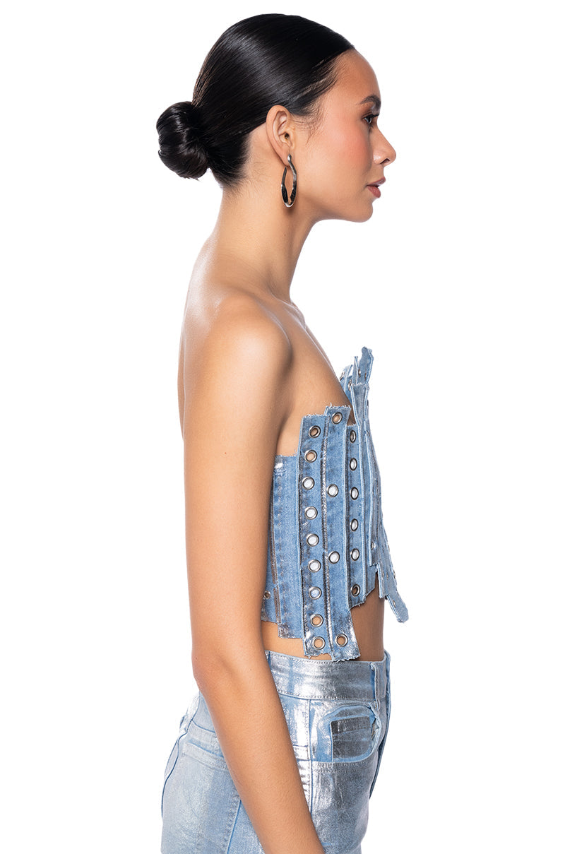 IVY METALLIC DENIM PATCHWORK CORSET