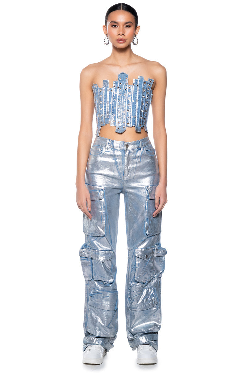 IVY METALLIC DENIM PATCHWORK CORSET