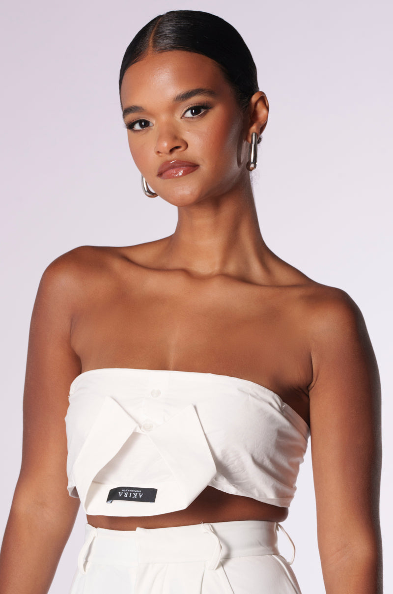 MEANT FOR BUSINESS COLLARED POPLIN BRA TOP